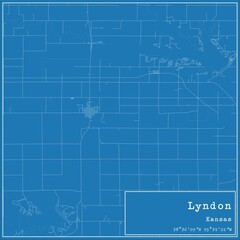 Blueprint US city map of Lyndon, Kansas.