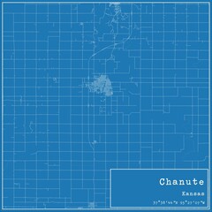Blueprint US city map of Chanute, Kansas.