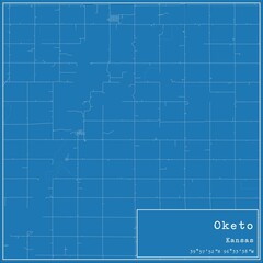 Blueprint US city map of Oketo, Kansas.