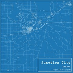 Blueprint US city map of Junction City, Kansas.