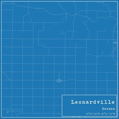Blueprint US city map of Leonardville, Kansas.