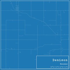 Blueprint US city map of Denison, Kansas.