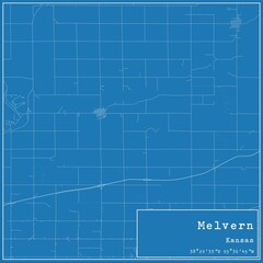 Blueprint US city map of Melvern, Kansas.