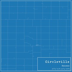 Blueprint US city map of Circleville, Kansas.
