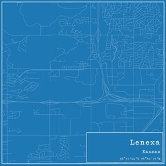 Blueprint US city map of Lenexa, Kansas.