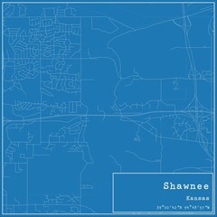 Blueprint US city map of Shawnee, Kansas.