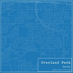 Blueprint US city map of Overland Park, Kansas.