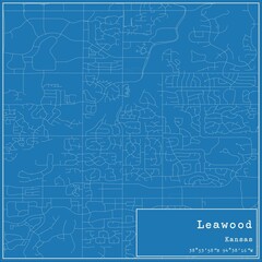 Fototapeta premium Blueprint US city map of Leawood, Kansas.