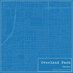 Blueprint US city map of Overland Park, Kansas.