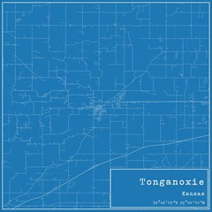 Blueprint US city map of Tonganoxie, Kansas.
