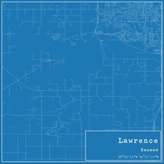 Blueprint US city map of Lawrence, Kansas.