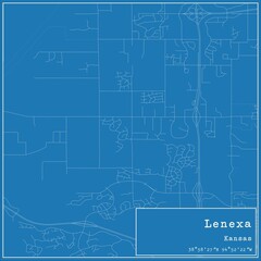 Blueprint US city map of Lenexa, Kansas.