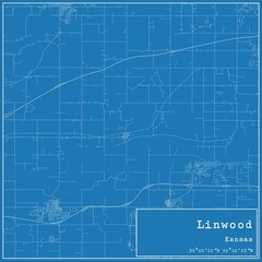 Blueprint US city map of Linwood, Kansas.