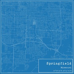Blueprint US city map of Springfield, Missouri.