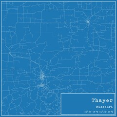 Blueprint US city map of Thayer, Missouri.