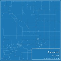 Blueprint US city map of Emmett, Kansas.