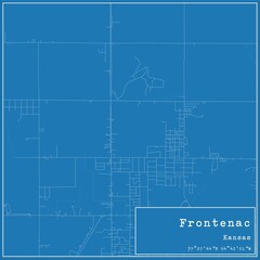 Obraz premium Blueprint US city map of Frontenac, Kansas.