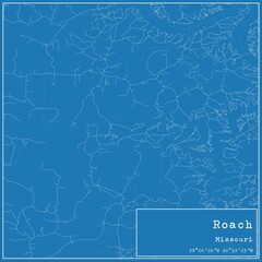 Fototapeta premium Blueprint US city map of Roach, Missouri.