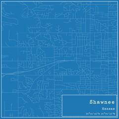 Blueprint US city map of Shawnee, Kansas.