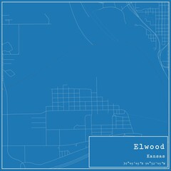 Fototapeta premium Blueprint US city map of Elwood, Kansas.