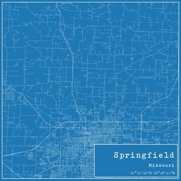 Blueprint US city map of Springfield, Missouri.