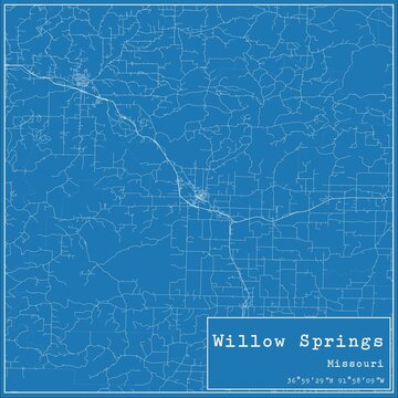 Blueprint US city map of Willow Springs, Missouri.