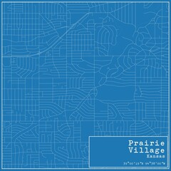 Fototapeta premium Blueprint US city map of Prairie Village, Kansas.