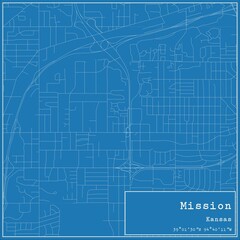 Obraz premium Blueprint US city map of Mission, Kansas.