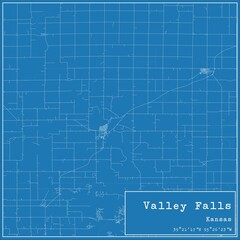Blueprint US city map of Valley Falls, Kansas.
