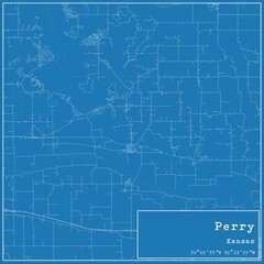 Blueprint US city map of Perry, Kansas.