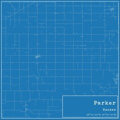 Blueprint US city map of Parker, Kansas.