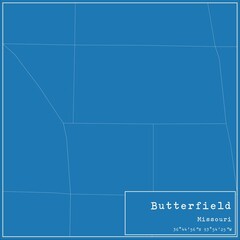 Blueprint US city map of Butterfield, Missouri.