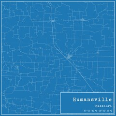 Blueprint US city map of Humansville, Missouri.