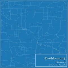 Obraz premium Blueprint US city map of Koshkonong, Missouri.