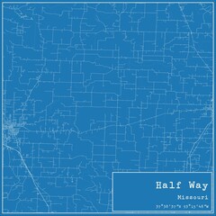 Obraz premium Blueprint US city map of Half Way, Missouri.