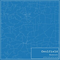 Obraz premium Blueprint US city map of Caulfield, Missouri.
