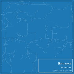 Blueprint US city map of Bruner, Missouri.
