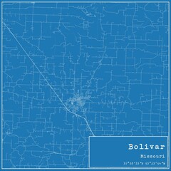Obraz premium Blueprint US city map of Bolivar, Missouri.