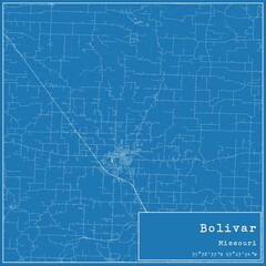 Blueprint US city map of Bolivar, Missouri.