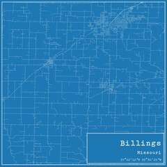Obraz premium Blueprint US city map of Billings, Missouri.