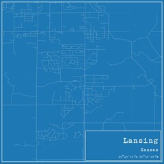 Blueprint US city map of Lansing, Kansas.