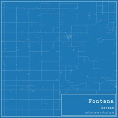 Blueprint US city map of Fontana, Kansas. - obrazy, fototapety, plakaty