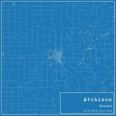 Blueprint US city map of Atchison, Kansas.