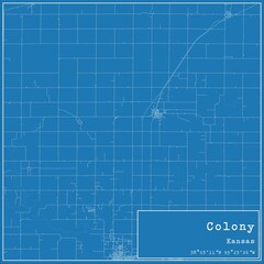 Blueprint US city map of Colony, Kansas.