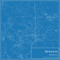 Blueprint US city map of Branson, Missouri.