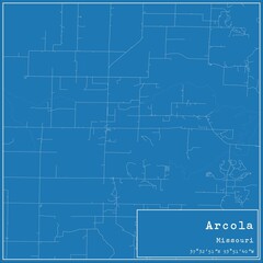 Blueprint US city map of Arcola, Missouri.