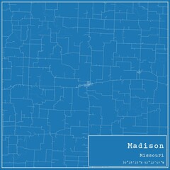 Blueprint US city map of Madison, Missouri.