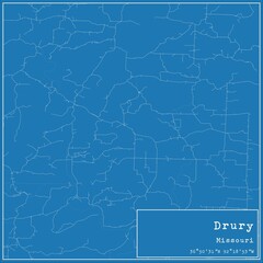 Blueprint US city map of Drury, Missouri.