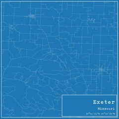 Blueprint US city map of Exeter, Missouri.