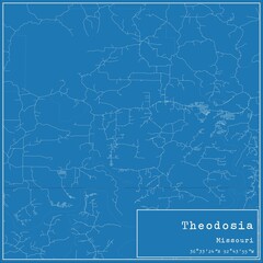 Blueprint US city map of Theodosia, Missouri.